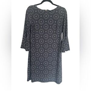 Tommy Hilfiger Women’s Navy & White Geometric Print Dress Size 8 3/4 Bell Sleeve